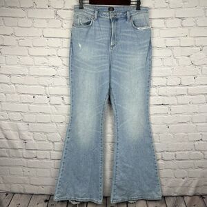 Lee Jeans Womens SZ 31 High Rise Flare Stretch Distressed Boho Light Wash Hippie